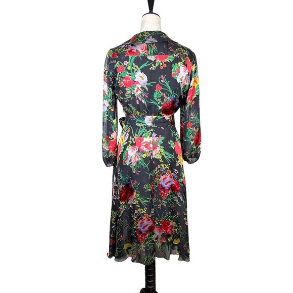 Alice + Olivia Abney Floral Burnout Velvet Detail Long Sleeve Midi Wrap Dress - Picture 4 of 16
